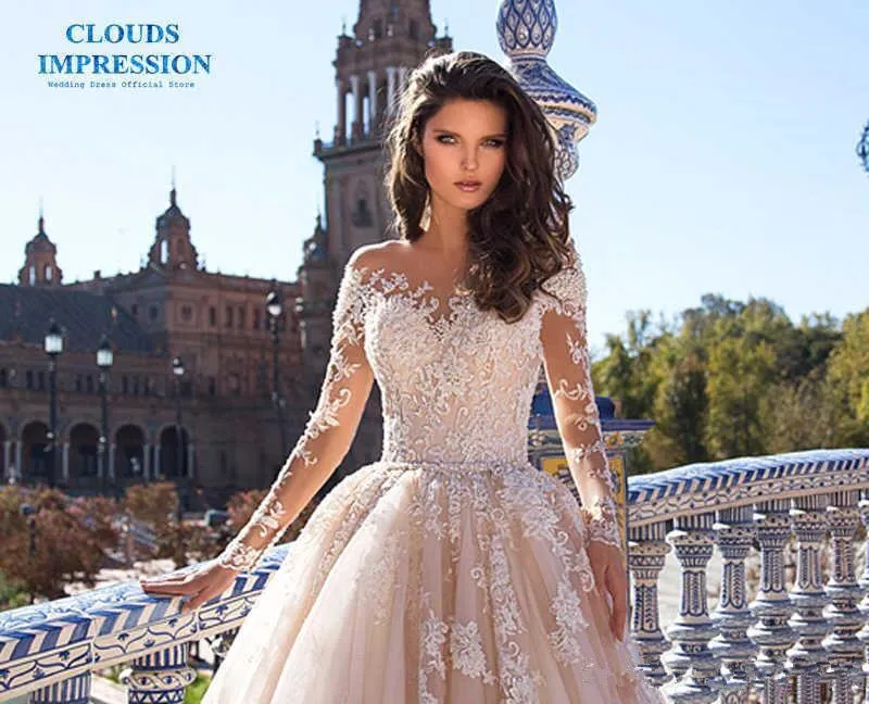 Blush Pink Long Sleeve Plus Size Princess Wedding Dress Lace Applique Tulle Bridal  Gown from Dhgate A-Line Wedding Dresses - price 135.33