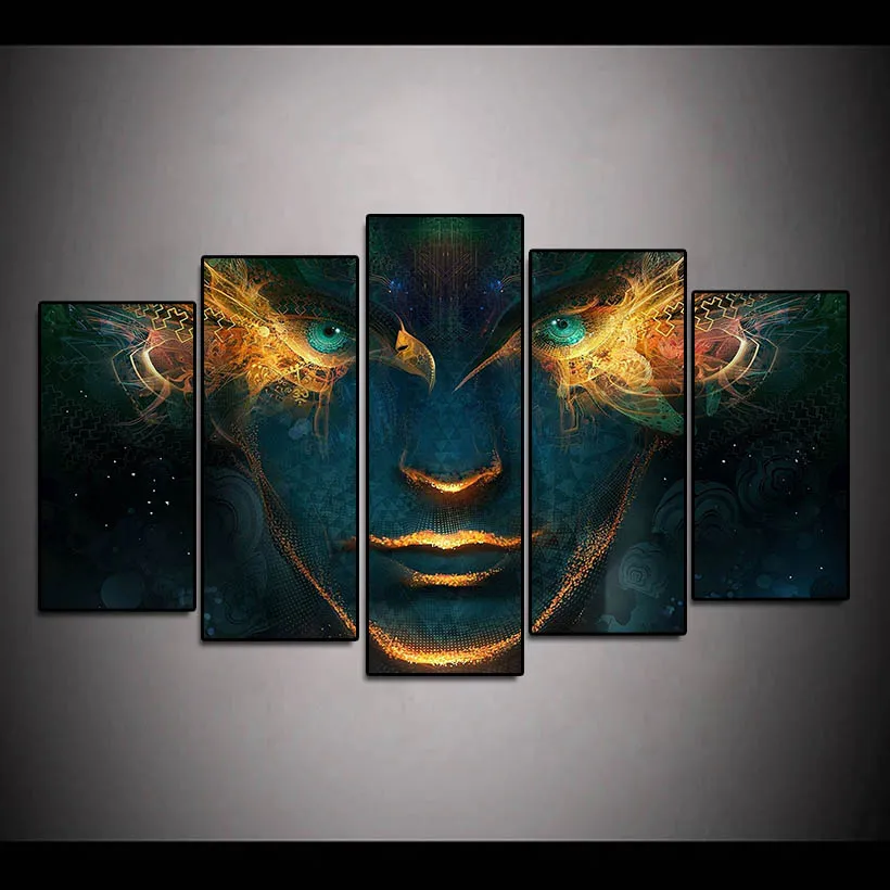 5pcs A Cool Men Face Modern Abstract Oil Painting Wall Art HD Print Canvas Painting Fashion Hanging Pictures