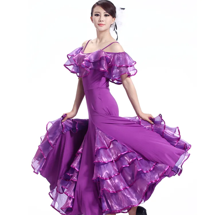 Hurtownie Dwuosobowy Ramię Spaghetti Pasek Tańca Ballroom Dress Dress Dla Kobiet Modern Dance Dresses Chiny Standard Dance Dress MQ209