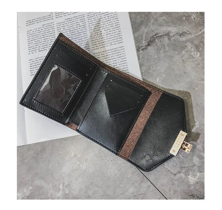 New women vintage lock short designer wallets lady fashion zero purses female fashion card bags black/pink/brown/green color no1136