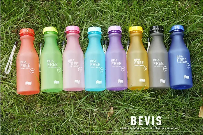 550ml Bouteille d'eau Couleurs Candy Incassable givré étanche bouilloire en plastique sans BPA bouteille d'eau portable pour Yoga Course à pied Camping