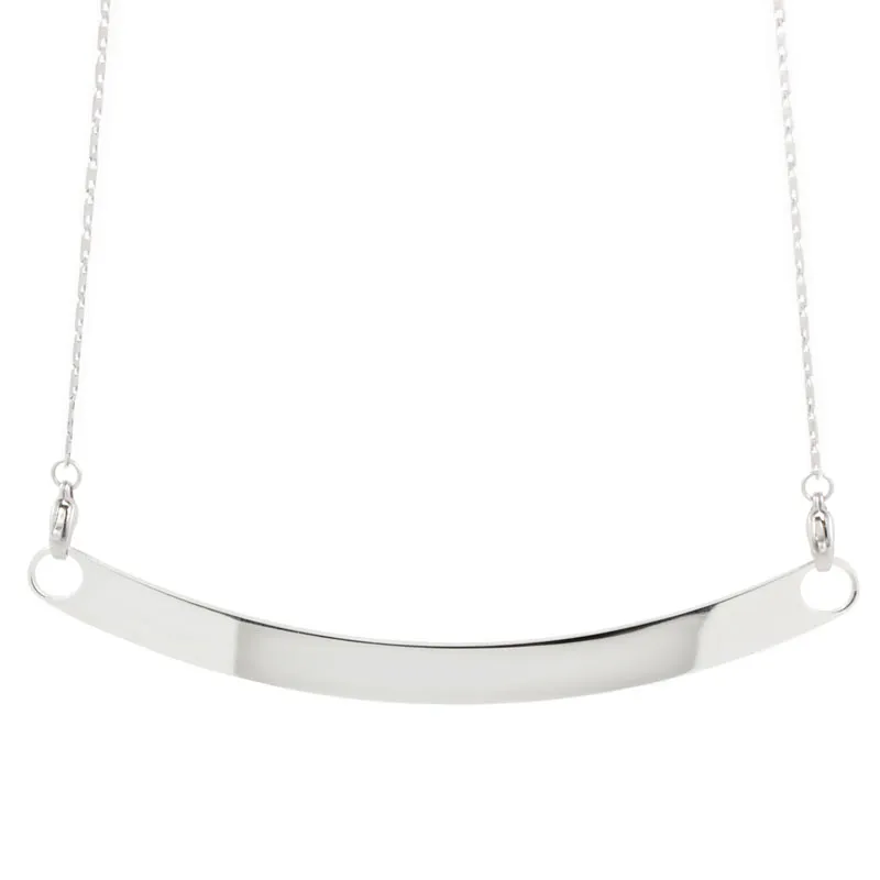 Antique Silver Curved Bar Chain Necklace Stainless Steel Vintage Bent