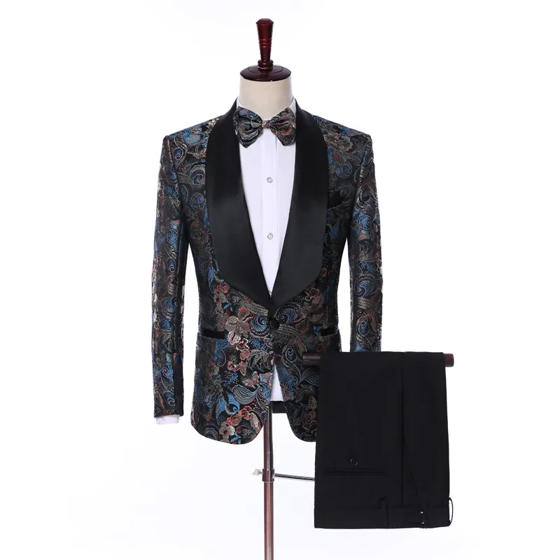 2019 a medida bordado Slim Fit trajes de boda para hombres moda novio graduación esmoquin Terno Masculino hombres trajes con pantalones