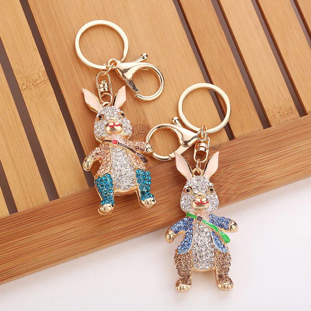 Cute Glasses Rabbit Rhinestone Keychain for Purse Handbag Car Charm Pendant/Sparkling Key Ring Charm Purse Pendant Handbag Bag Decoration