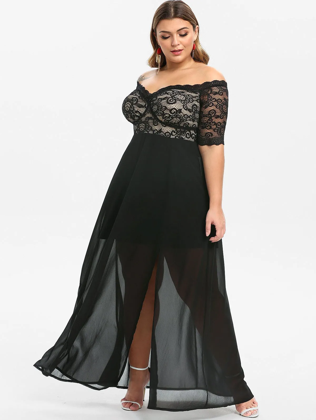 Robes De Bal Plus Cher Taille Plus En Dentelle Noire Robe De