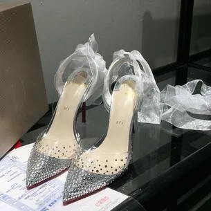 Gran oferta 2019, zapatos de vestir de tacón alto con cinturón transparente para mujer de alta calidad, sandalias de fiesta sexis a la moda para mujer, zapatos de boda #05