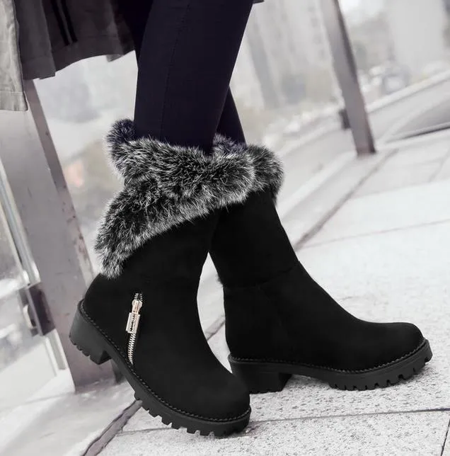 small big size 30 to 42 to 52 red fur snow boots luxury designer women boots comfortable platform chunky heels