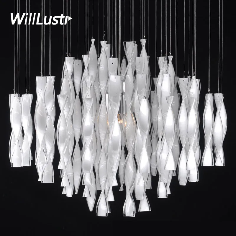 Creative Twisted Glass Strip Hanglamp Hotel Restaurant Hall Villa Duplex Woonkamer Luxe Klantgerichte ophanging Hanglamp