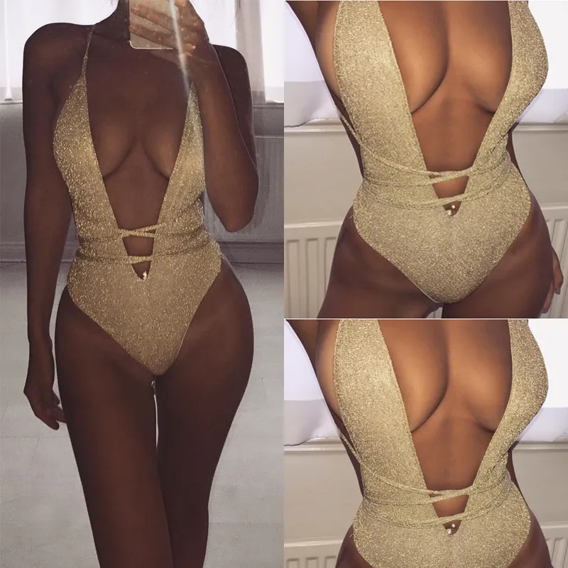 2019 Sexy Kobiety Stroje kąpielowe Halter One Push Up Swimsuit Bandaż One Pieces Swimwear Swimsuit