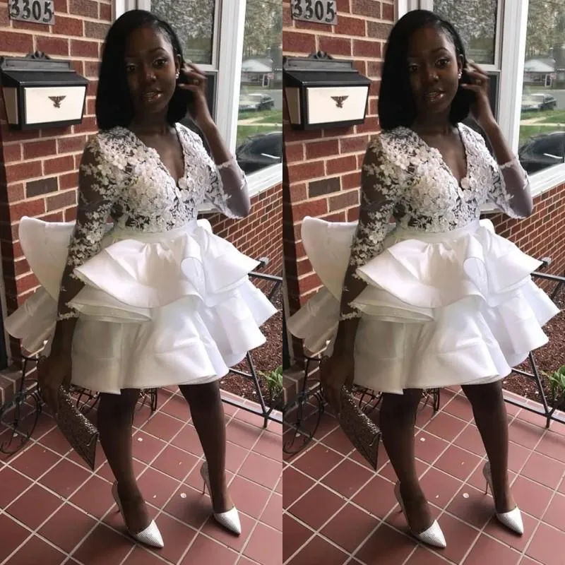 Sexy Lace White Short Prom Dress African Homecoming Dress Black