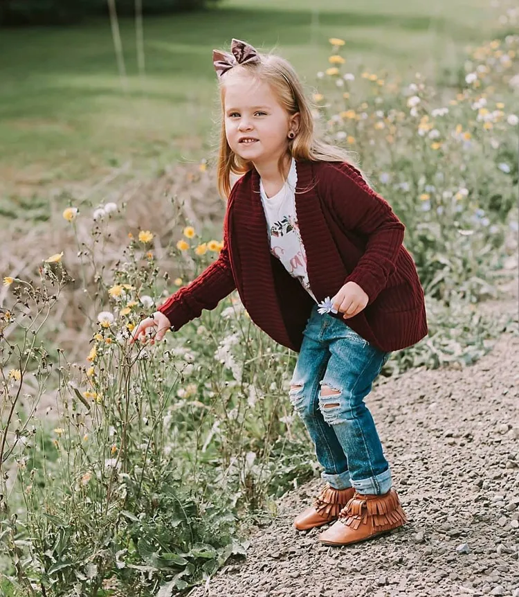 Le ragazze di colore solido a maniche lunghe Cardigan Autunno 2019 bambini boutique di abbigliamento 1-4T Bambine Maglieria esterna maglioni sottile Cappotti