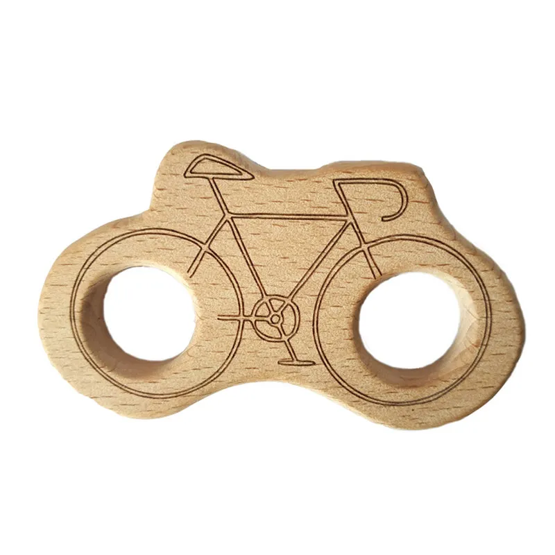 4 stks natuurlijke beuken houten fiets vorm bijtring baby bijtring speelgoed veilige pasgeboren kinderen tandjes speelgoed baby shower cadeau