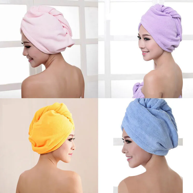 Toalla para el pelo, toallas de secado de pelo, turbante de secado rápido,  gorro de ducha, toalla de secado para el cabello con botón para mujeres y