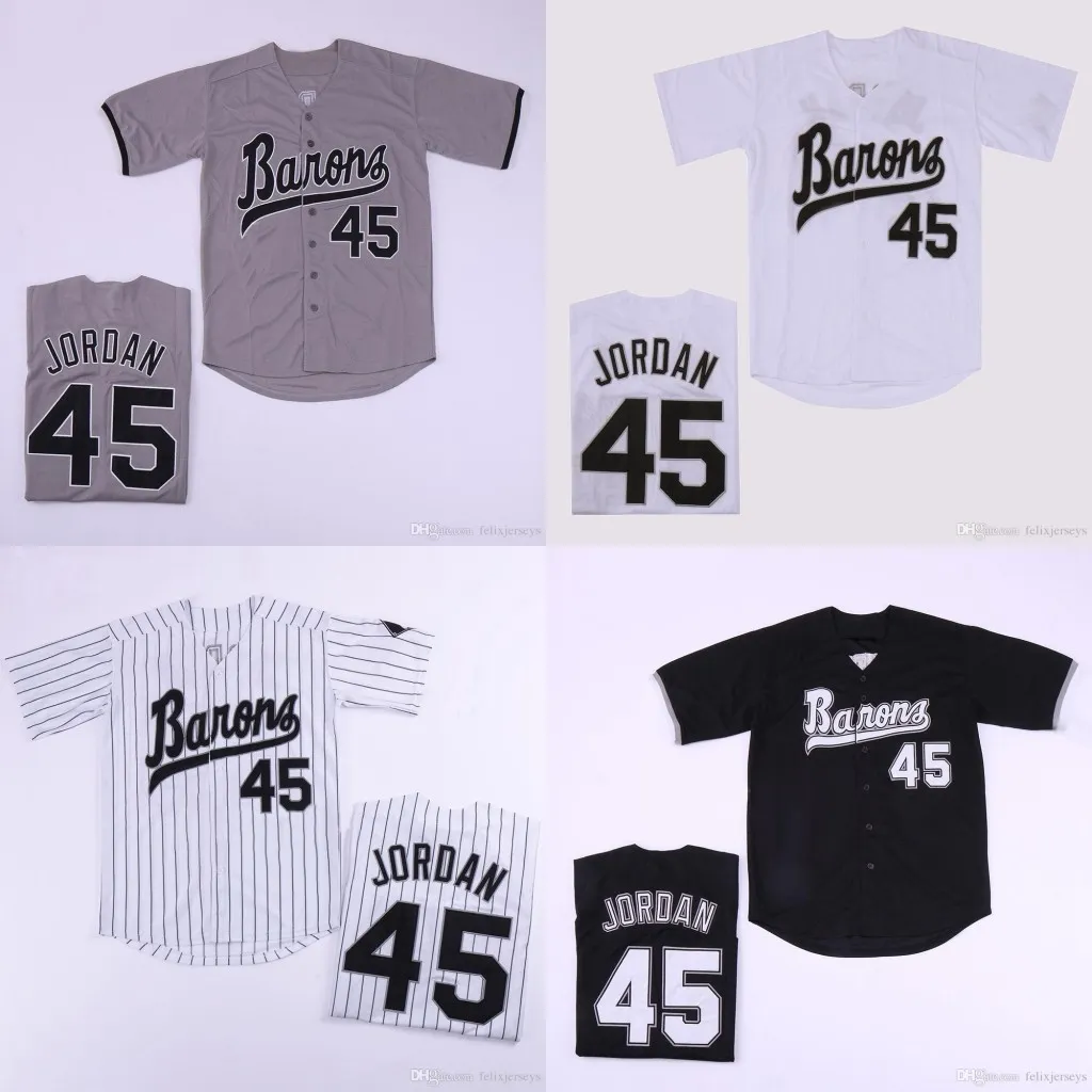 Mens Birmingham Barons Michael 45# Jerseys Button Down 영화 야구 저지 이중 스티치 이름 및 번호 높은 메추리