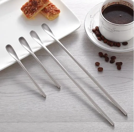 Cuillère à glace créative japonaise-coréenne à manche rond, cuillère à café en acier inoxydable 304, cuillère à remuer pour bar