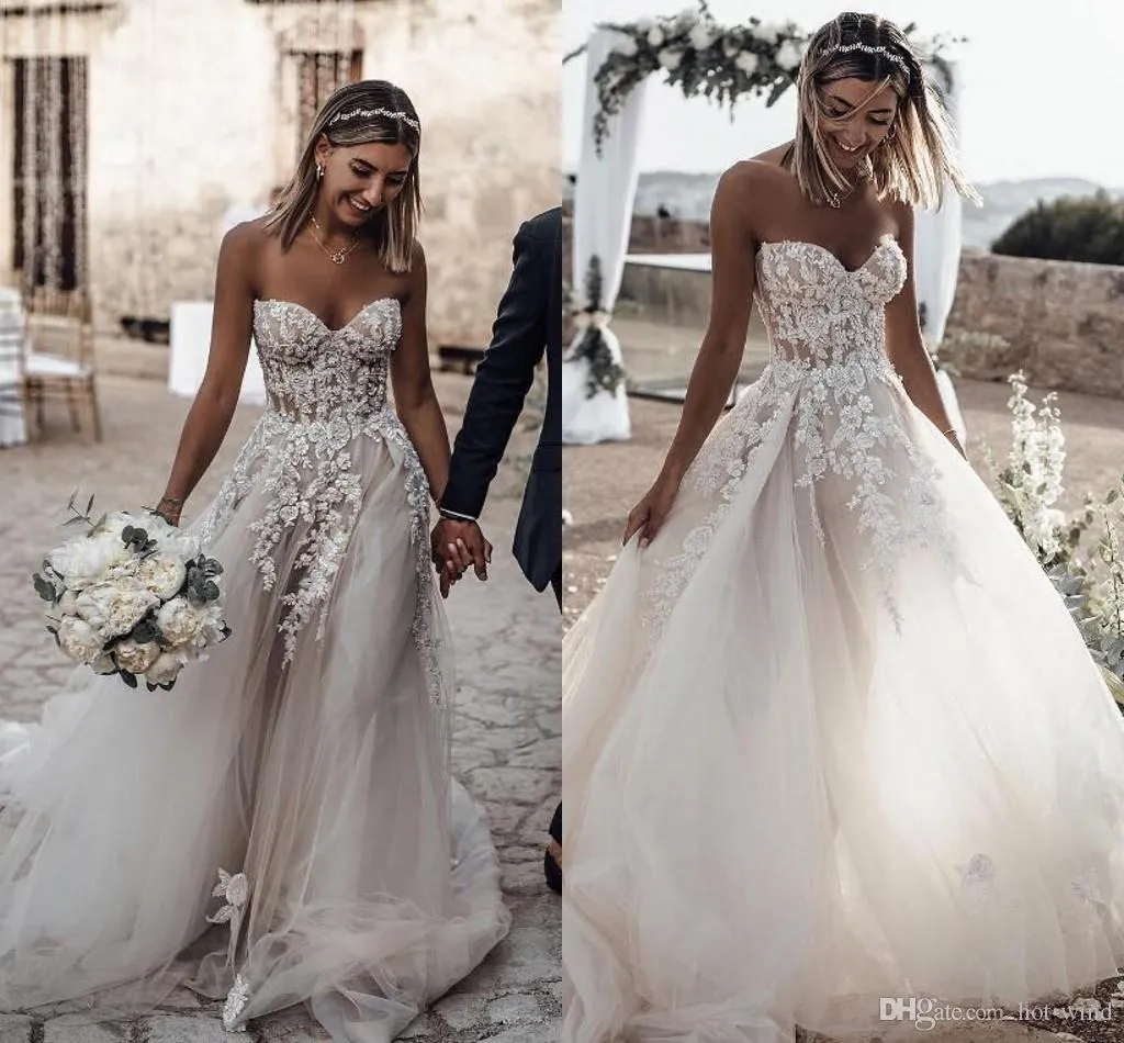 Винтаж Boho Summer Beach Wedding Sward Dress Sweetheart кружевные аппликации пляжные свадебные платья для свадеб дешевые свадебные платья 284c284c