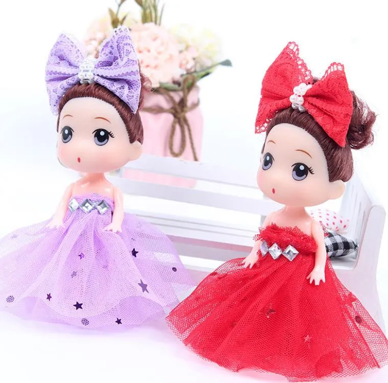 Wearing dress rubber head doll Keychain pendants Princess Key Ring Ornament Purse Charm Children Kids Gift fashion baby dolls 12cm