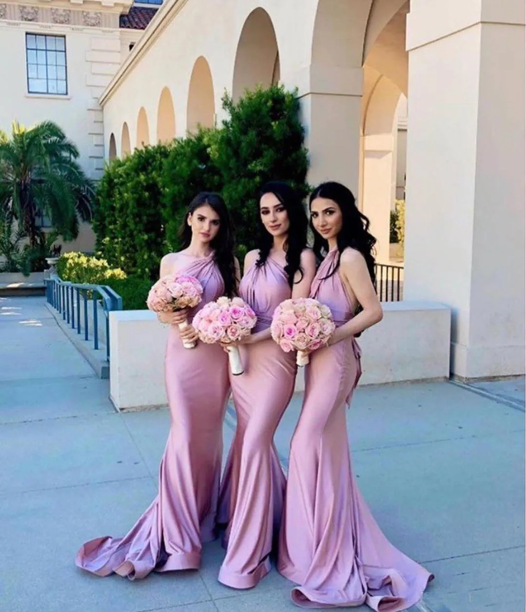nautical bridesmaid dresses Sheath Bateau Neck Satin Ankle Length Bridesmaid Dresses with Slit Blue / 12 main image 1