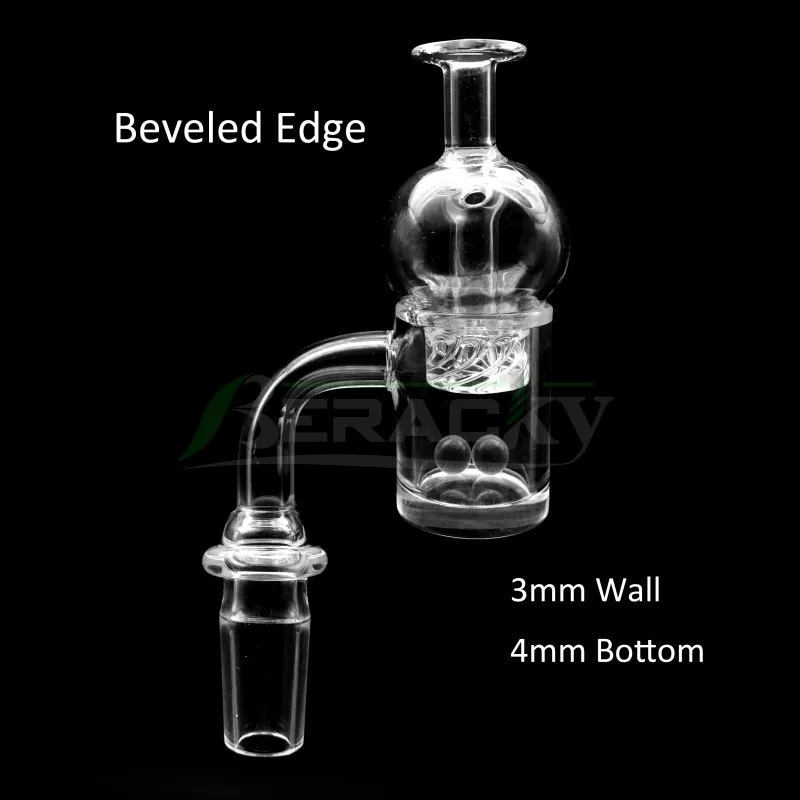 4mm Bottom Beveled Edge Quartz Banger With Glass Spinning Carb Cap&Pearls Male Female 10mm 14mm 18mm 45/90 Quartz Nails For Smoking Rigs