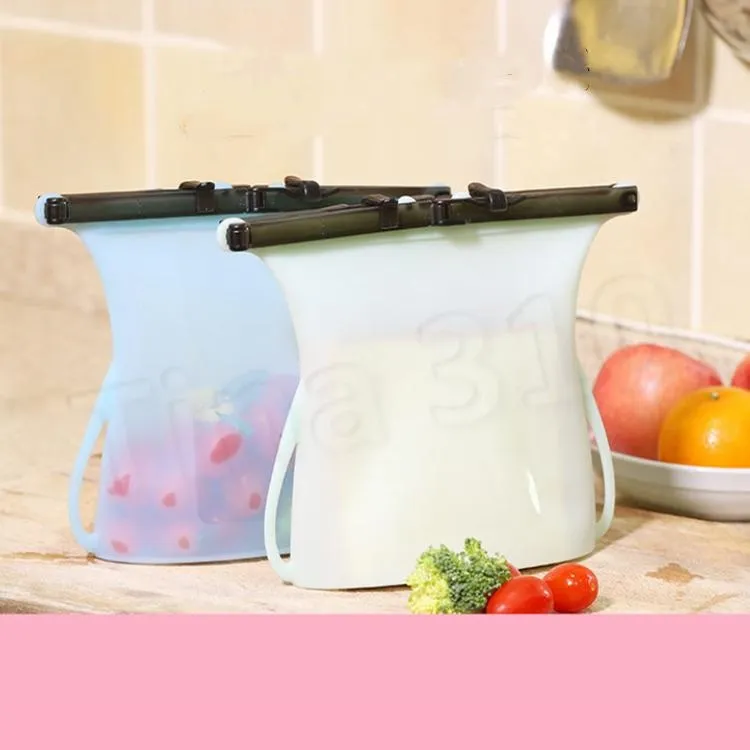 Inicio 1000 ml Bolsa de silicona plegable para la conservación de alimentos Contenedor de almacenamiento de sellado reutilizable Bolsas de alimentos frescos Herramientas de verduras Ahorradores de alimentos T2I5153