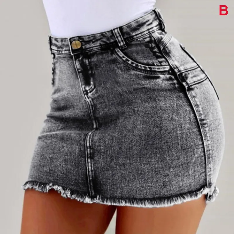 Women Short Jeans High Waist Tassel Hem Holes Hot Shorts for Summer -MX8