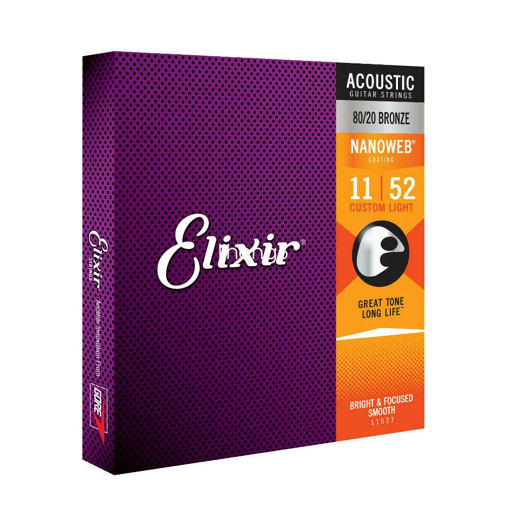 1 zestaw Elixir 11027 Nanoweb Custom Light 11-52 80/20 Struny do gitary akustycznej