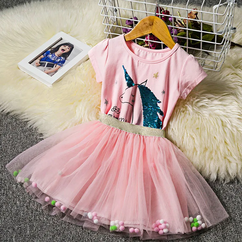 Vestido de lentejuelas de unicornio para niñas, camisa, falda, tutú, vestidos de arcoíris, regalo de cumpleaños para bebé, trajes de dibujos animados que cambian de Color