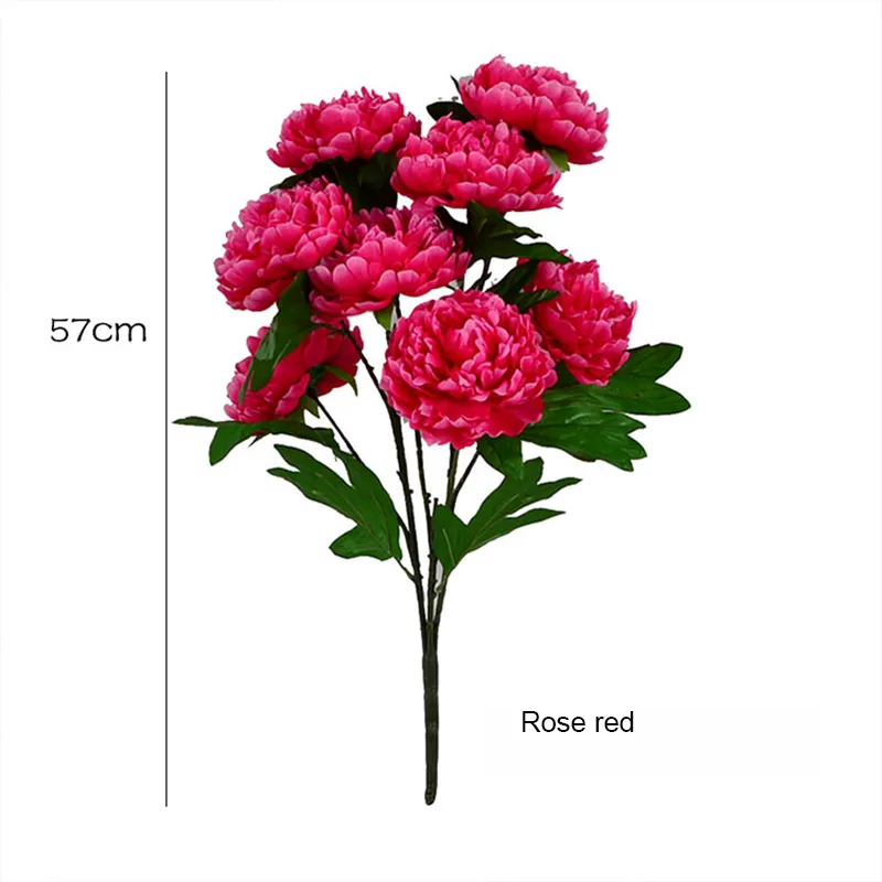 57 cm Artificial de alta calidad grande 8 peonías Ramo de flores falsas corona sala de estar decoración del hogar boda Telón de fondo pared flor de seda Ramo