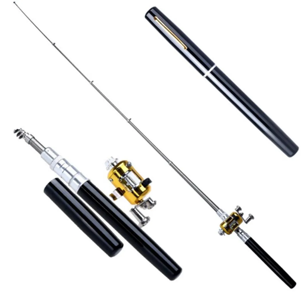 Telescopic Mini Fishing Pole With Reel Wheel Portable Pen Shape Tool Rod In  Multiple Colors Purple, Blue, Black, Red, Gold, Silver From Blacktiger,  $11.25