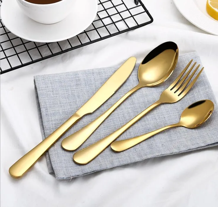 De alta qualidade talheres de ouro conjunto de 4 peças colheres garfos talheres de aço inoxidável faca conjunto de jantar para o casamento festival talheres conjuntos de jantar