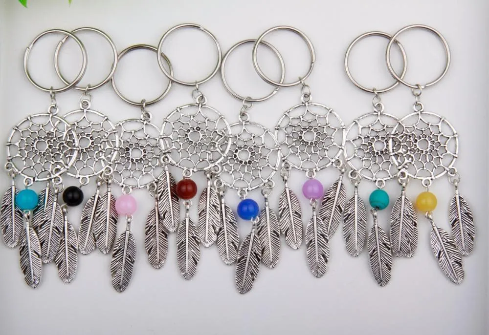 Silver Dreamcatcher Keychain Indian Style Beaded Feather Tassel