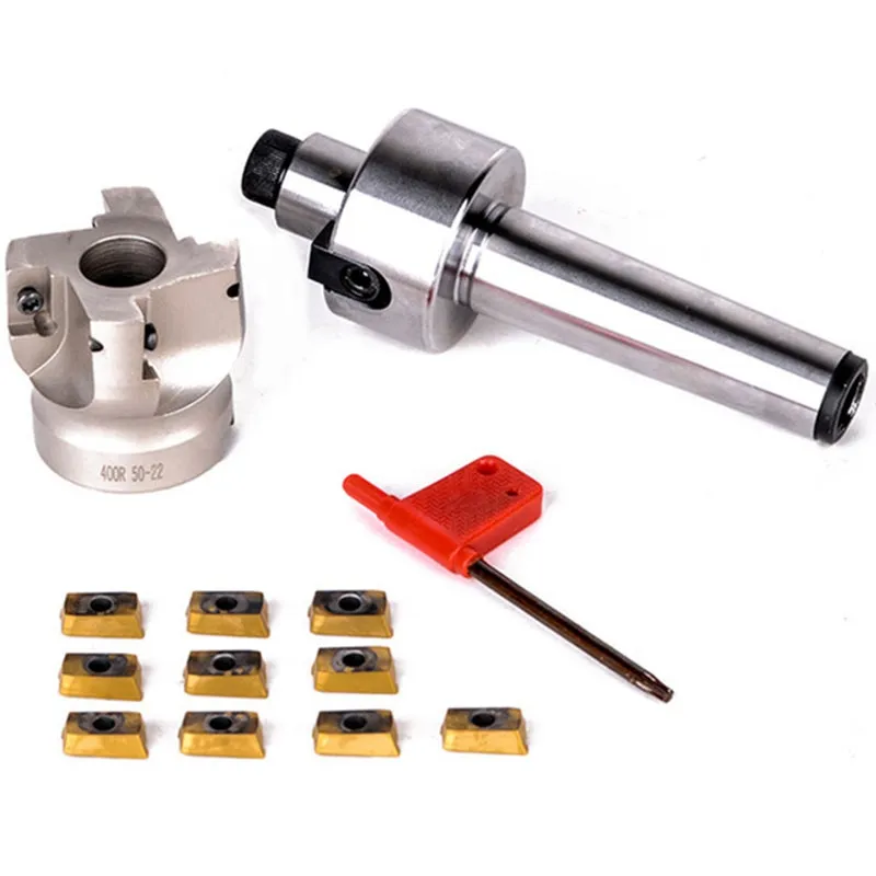 Face End Mill Set With MT3-FMB22 Holder & 10 APMT1604 Blades - CNC Milling Cutter Kit