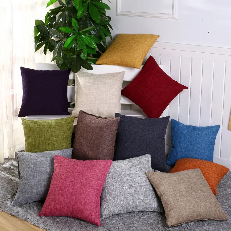 40cm*40cm Cotton-Linen Pillow Covers Solid Burlap Pillow Case Classical Linen Square Cushion Cover Sofa Decorative Pillows Cases GGA2570