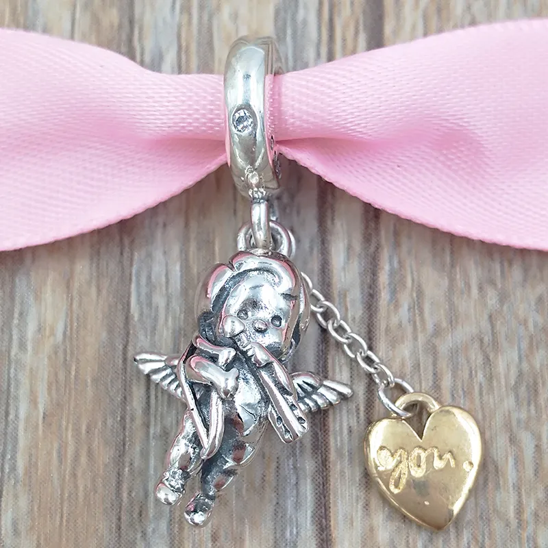 925 Sterling Silver Cupid You Charm Bead for Pandora Bracelets Necklaces