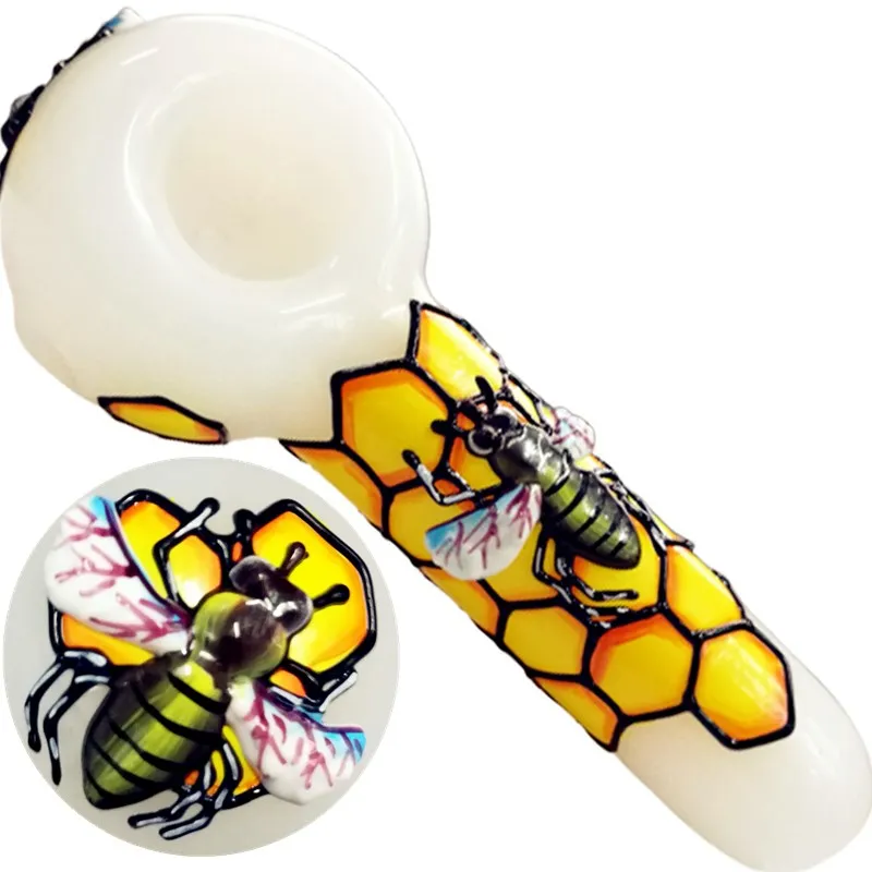 5 zoll Honeycomb bee 3D Glas Hand rohr Bunte Kraut Rohre Für Rauchen Wasser Bong Shisha Rohr Aschenfänger Bongs Bubbler Auf Lager