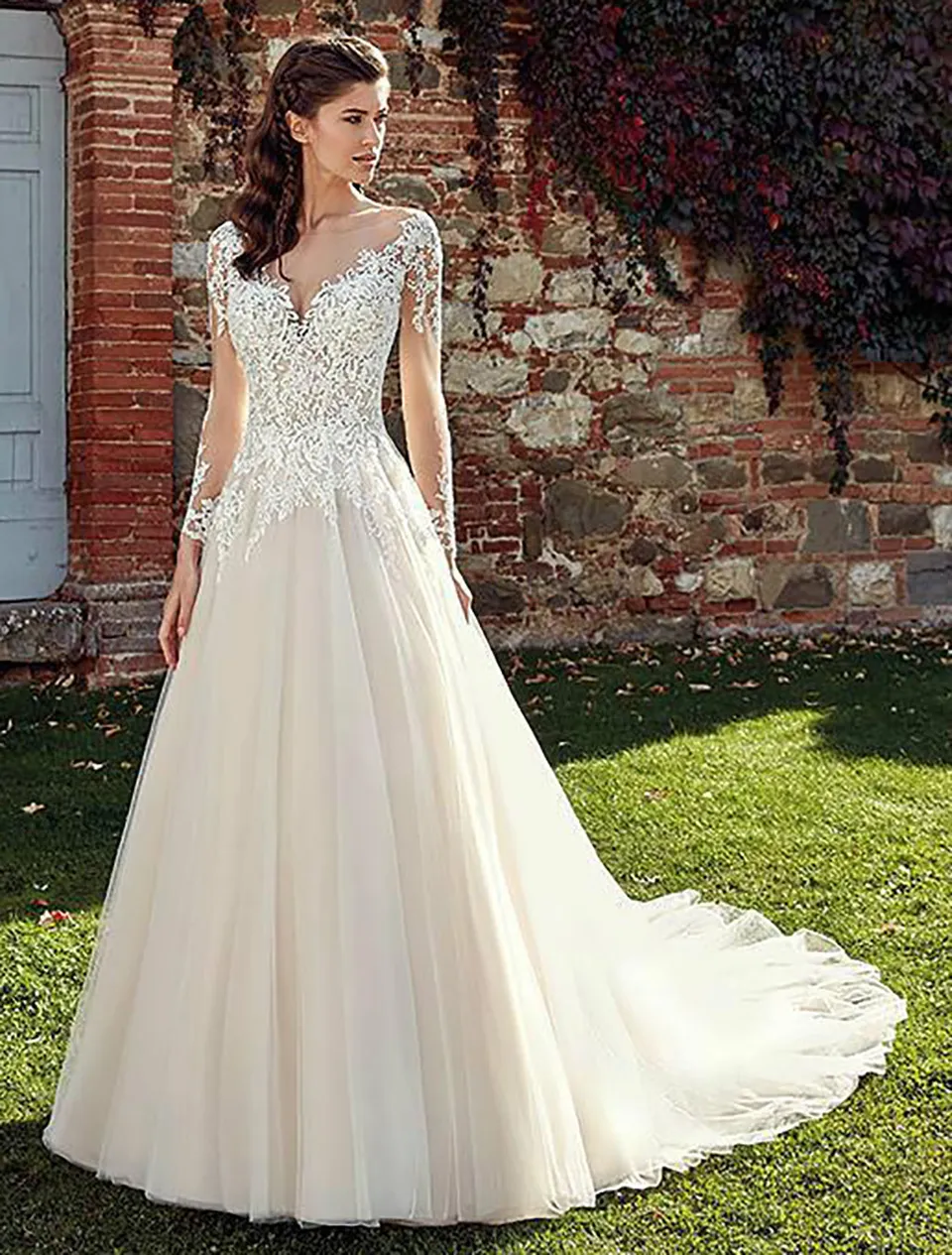再入荷ヴィンテージウェディングドレス Modest Vintage long sleeve wedding dresses with Capped