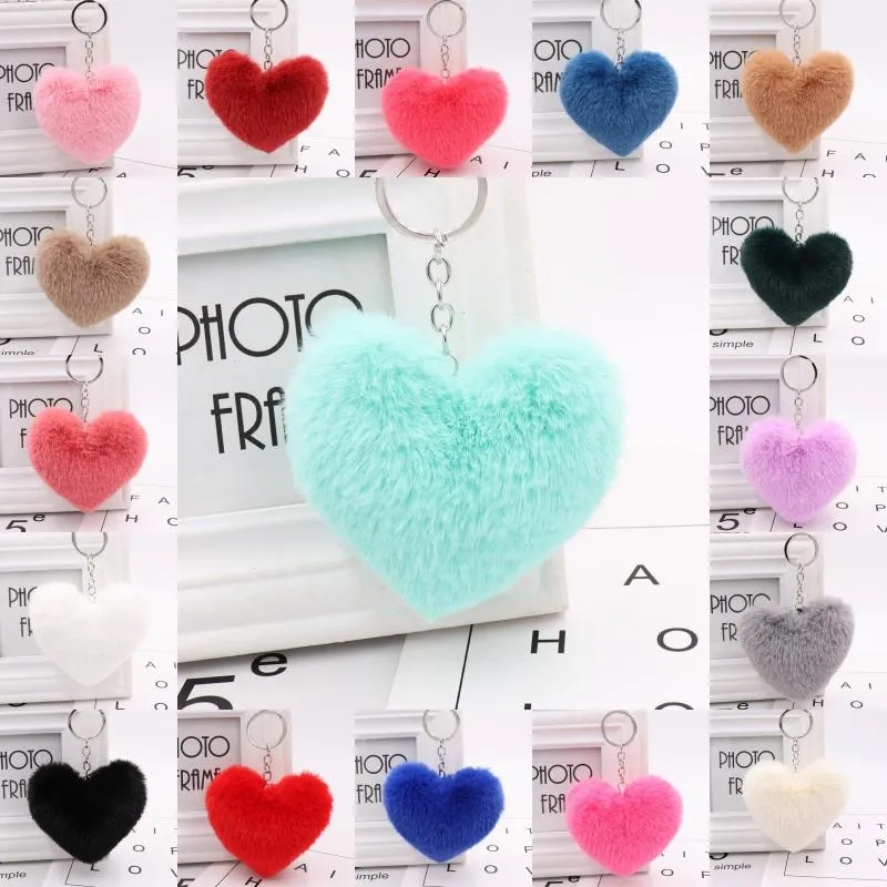 Heart-Shaped Pom Pom Пушистого брелок Подвеска Украшение Key Organizer Key Holder подарок новизна Keyring аксессуары Женщина Брелки