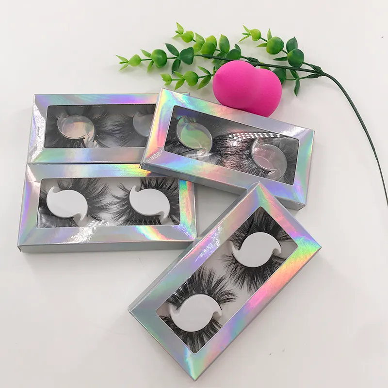 25mm 3D Mink Eyelashees Handmade 2 Pairs Holographic Boxes Long Dramatic 100% Real Mink False Eyelashes