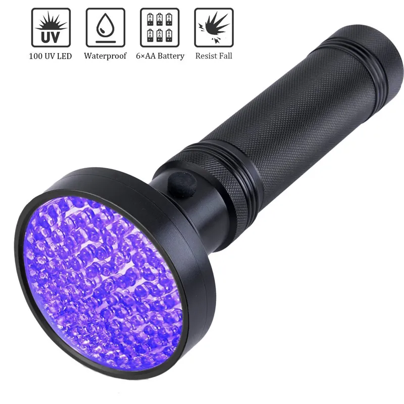 100LED УФ-лампа Фиолетовый свет фонарика 395-400 нм светодиодный факел для осмотра пятен мочи мочи
