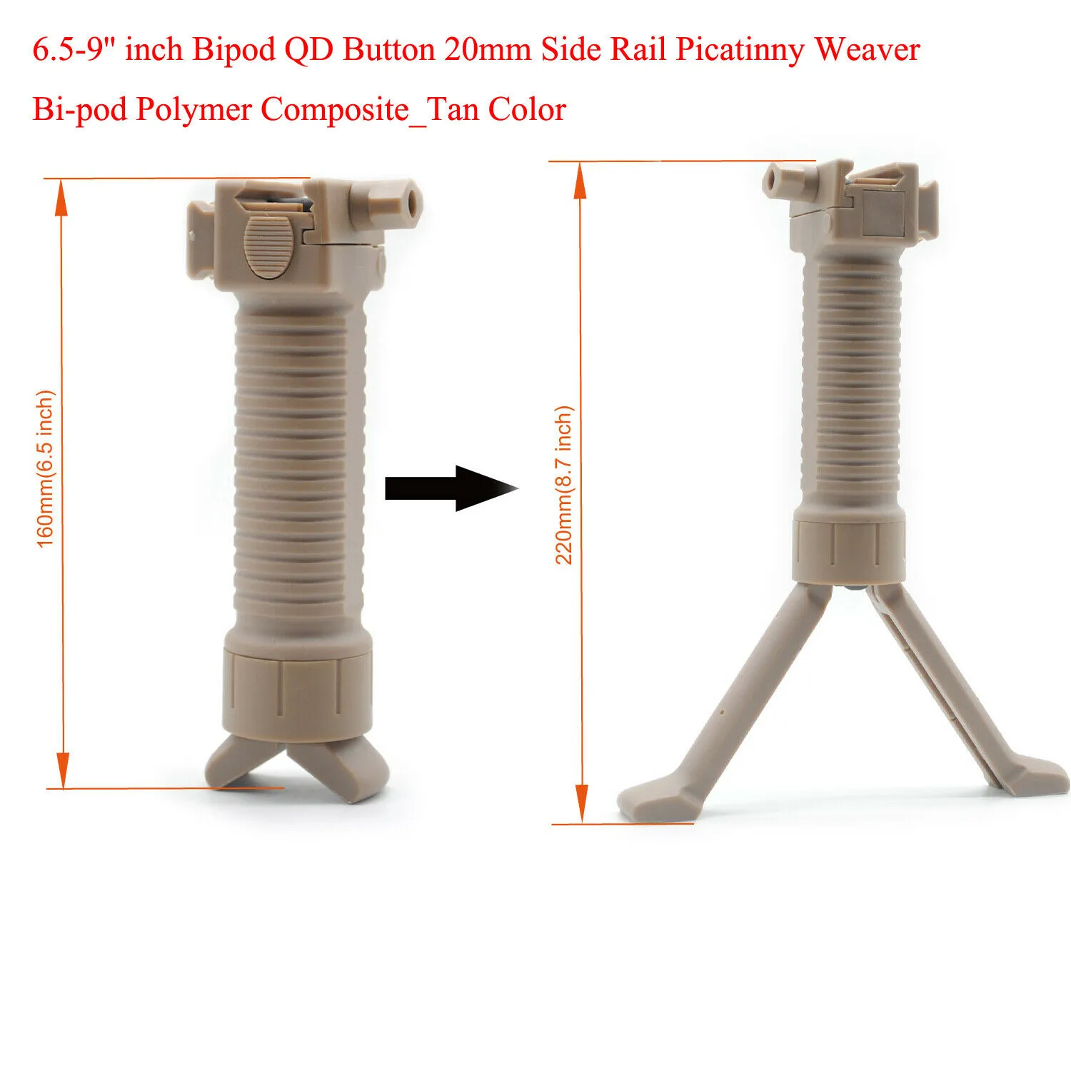 황갈색 핫 컬러 _6.5 ''-9 ''BIPOD 범용 폴리머 QD 20mm Picatinny/Weaver 사이드 레일 무료 배송