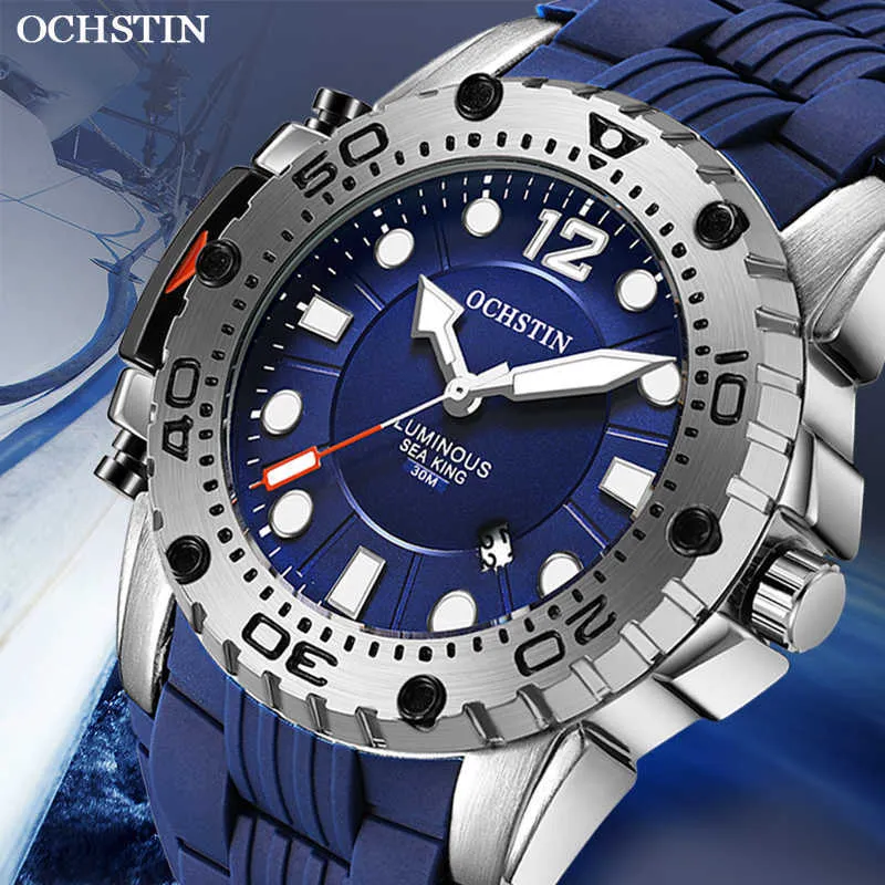 Ochstin 2019 Men New Fashion Top Brand Luxury Sport Watch Quartz Waterproof Military Silicone Strap Wrist Watch Clock Relogio Y19062004