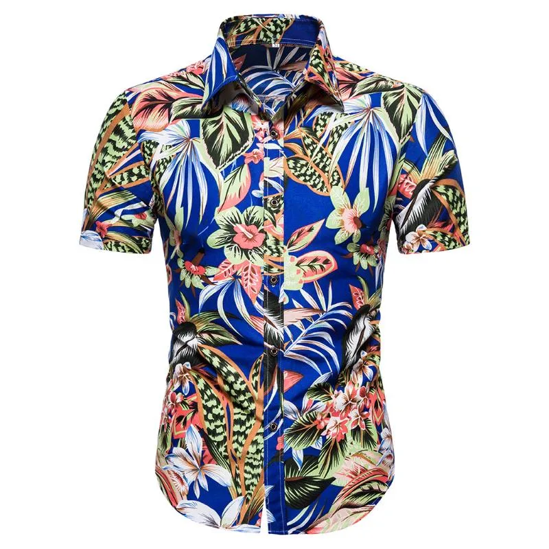 Män skjorta sommarblus manlig mode Hawaiian tryckt blomma social klänning kortärmad skjorta lös stilig strandkläder män topps206l