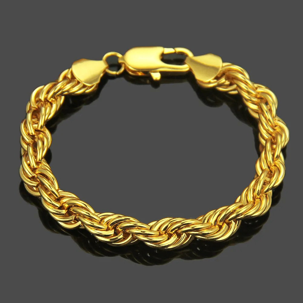 Gold Color Chain Bracelet Men Jewelry Gift Wholesale 24CM 10MM Hand