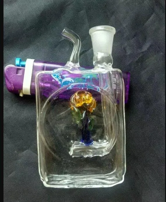 Accessori per bong in vetro con bottiglia di fumo piatta quadrata a forma di fiore, pipe in vetro colorate mini multicolori Hand Pipes Best Spoon glas