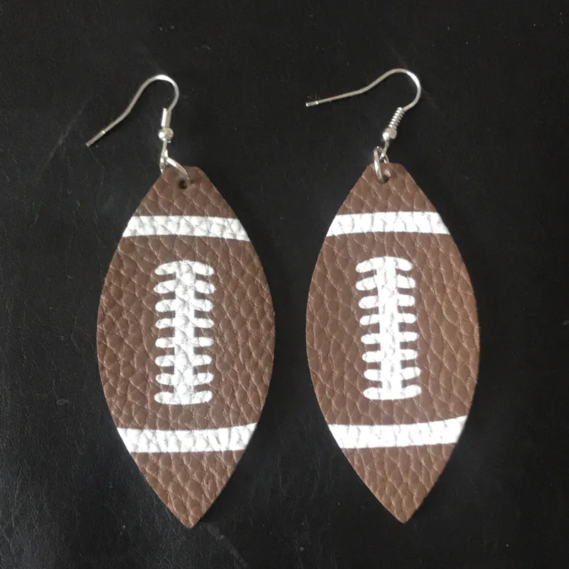 Wholesale Football Leather Earrings Teardrop Earrings Lightweight Leather Earrings Big Statement women ladies young girls bijoux