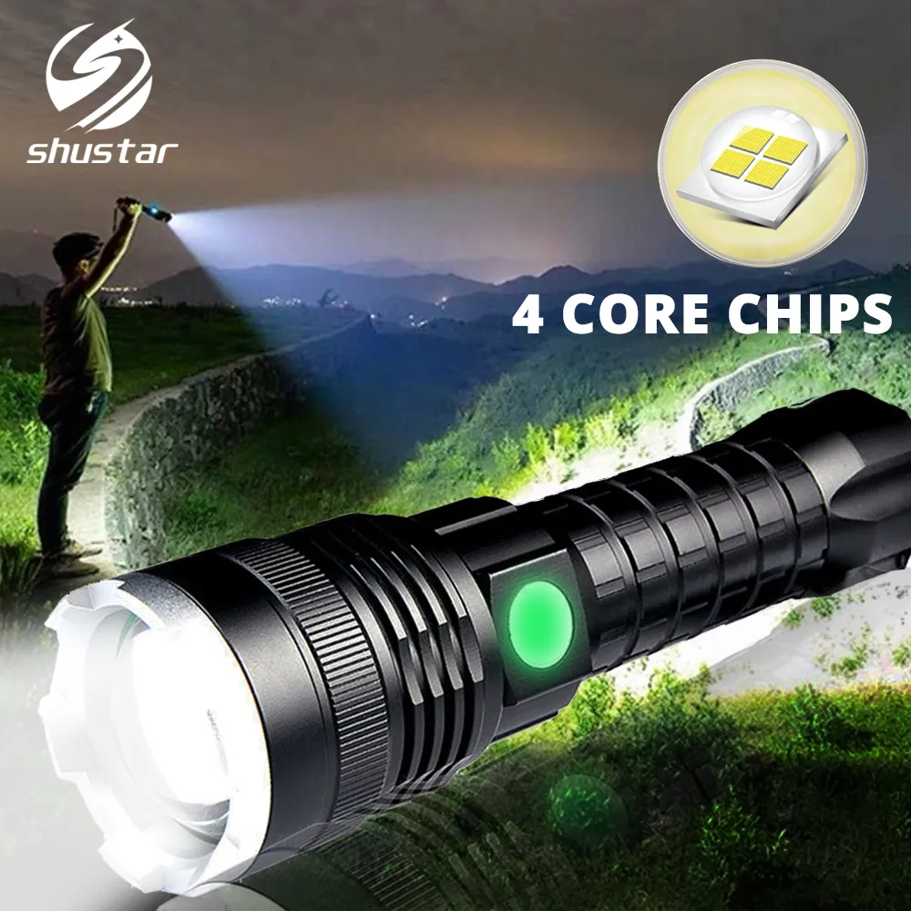 LED-zaklamp XHP50 Zoomable Tactical Torch Oplaadbare Waterdichte Lamp Ultra Heldere Lantaarn door 26650 Batterij