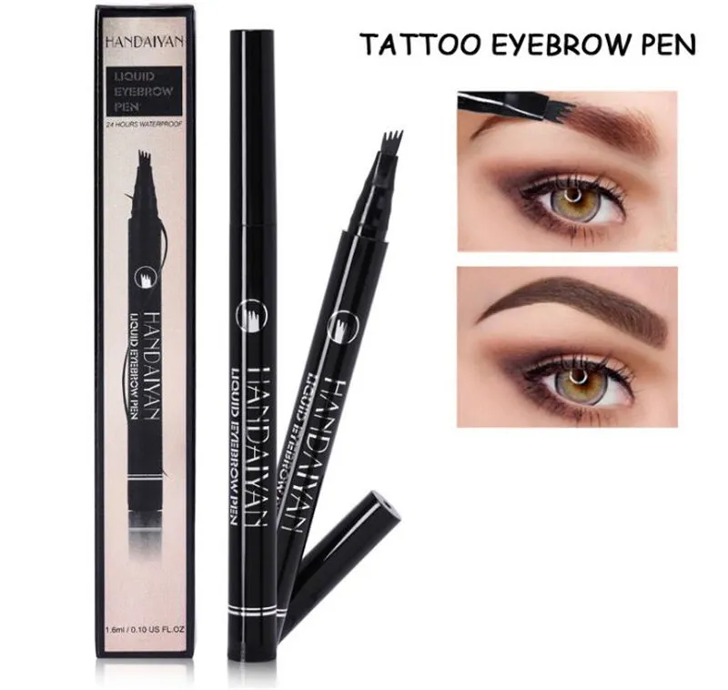 Fyra borsthuvud ögonbryn Pennor Vätska Penna Mycket Fine-Grained Eye Panna Brow Bröst Vattentät Durable Four-Forked Eyebrows Enhancers Gratis Ship 5pcs