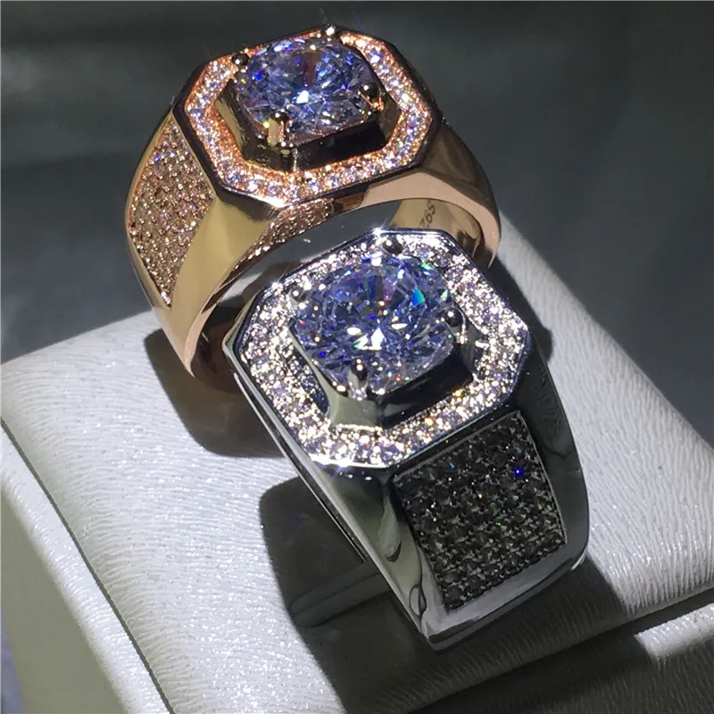 Men s 3ct Solitaire Diamond Ring Rose White Gold Filled Engagement Wedding Band