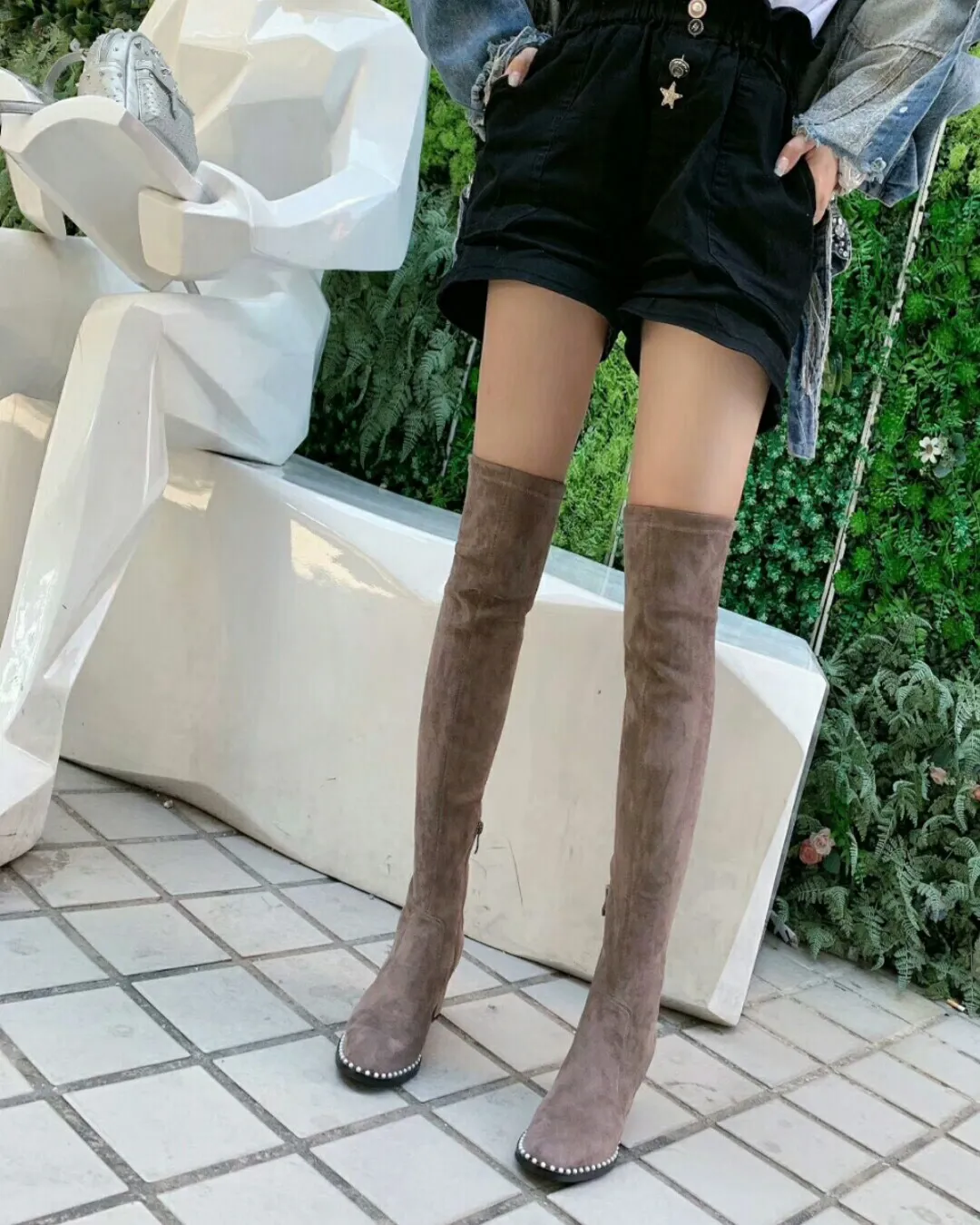 Hot Sale-men Boots over the knee thigh high boot Martin Desert woman booties 6cm black Stretch high heels shoes women boots