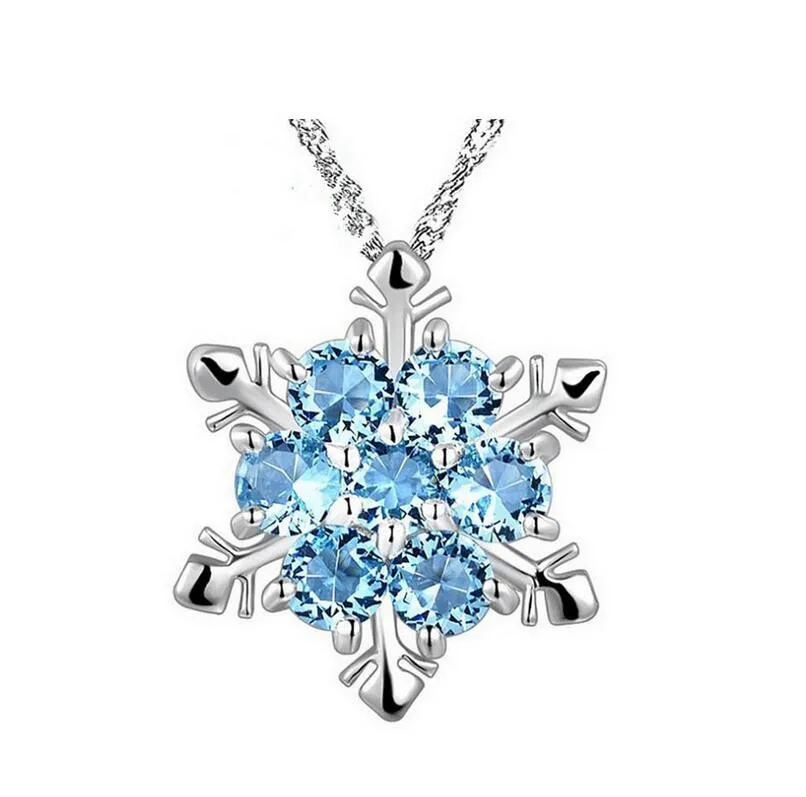 Mode smycken snöflinga hängen halsband blå kristall snöflinga frysta blommahalsband hängen med kedja gratis frakt